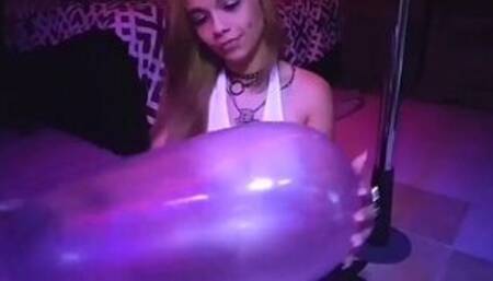 Blonde Blows Up Condom Pops With Nails