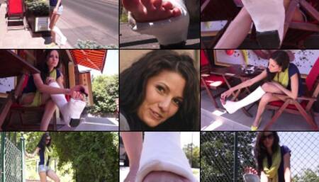 Emma Term SLWC Cafe Gimp, Having an Espresso and Taking a Spill with Foot Play (in HD 1920X1080)