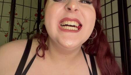 Chewing raspberries, chomping, biting and swallowing