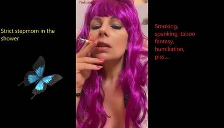 Your stepmother smokes and punishes you in the shower MOV