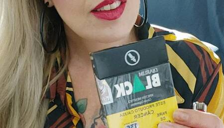 Blonde milf, smoking a very sexy Djarum