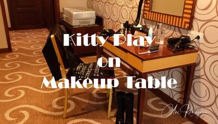 Kitty Play on Makeup Table