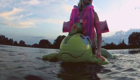 Alla hotly fucks an inflatable dragon on the lake and wears an inflatable vest and armbands for safety!!!