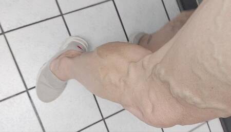 Flexing calves while waiting for food