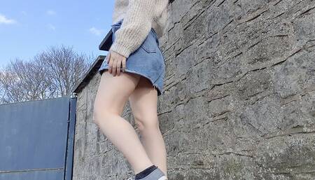 Yellow panty upskirt wetting peeing