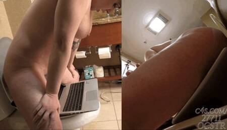 Tilly McReese Laptop Tinkle Dares her to Keep Going - Side View and POV 4K