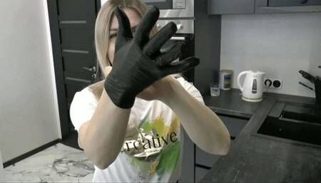 Morning routine in leather gloves MP4 HD 720p
