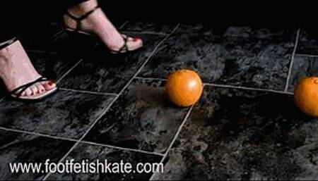 Oranges crushed with my black high heels sandals