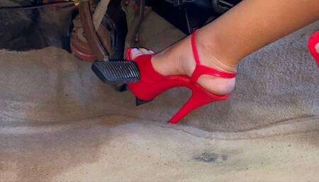 Brina Driving in Red Stiletto Heels