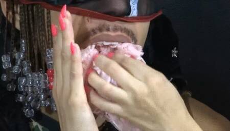 SNIFF ND SWALLOW OUR PANTIES  SKARLETY AND MARELLA LACERDA ON MALE SLAVE JACKL PART 2