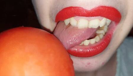 Licking a tomato