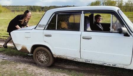 CAR STUCK  Alena and Ksenya stuck in mud