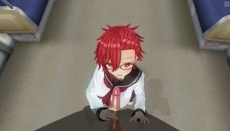 3D HENTAI Schoolgirl Handjob cock to a friend on the train