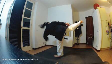 Victoria karate kicks on real human target