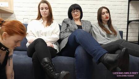ANGELA, AURORA, SARAH - Boot cleaner and human ashtray for three Mistresses (4K)
