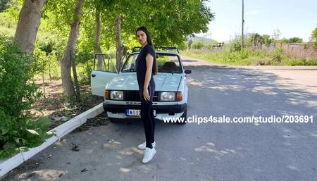 26C - Jessy driving Skoda in sneakers PEDAL CAM only