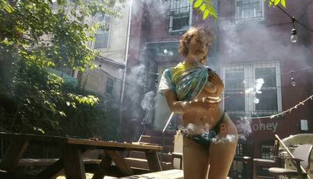 Backyard Hottie Exhibitionist Tease and Spank