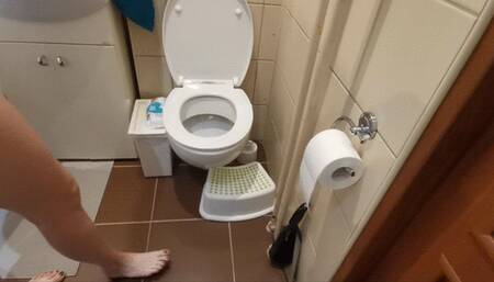 Morning toilet in night blouse with sexy cleavage