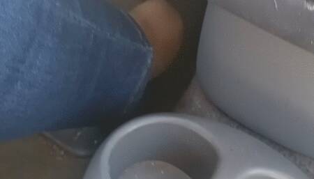 Jeans and Black Suede Pointed Toe Spikes