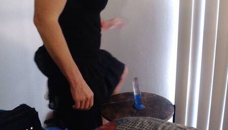 Early morning colorful dildo ride with bouncing boobs