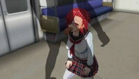 3D HENTAI Schoolgirl sucks a big dick in a subway car
