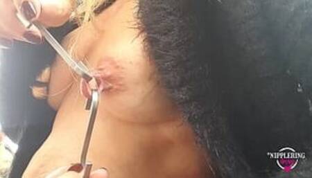 nippleringlover hot mom outdoor nipple torture stretching extreme nipple piercings with hooks