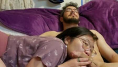 Sensual blowjob turns into hard facefuck with throatpie ending