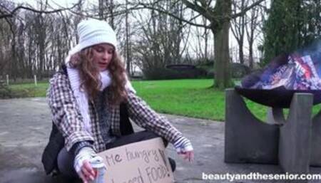 Homeless teen fucks granddad in the park for little cash