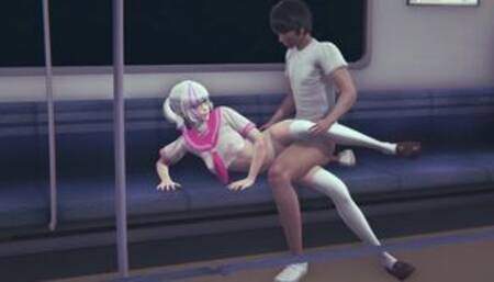 Schoolgirl pussyfucked on train seat