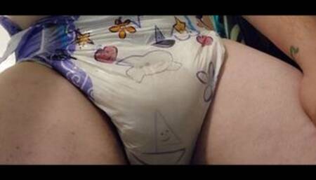 Abdl wetting and masturbating in soggy diaper