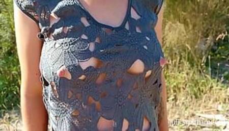 Juli walks in transparent dress