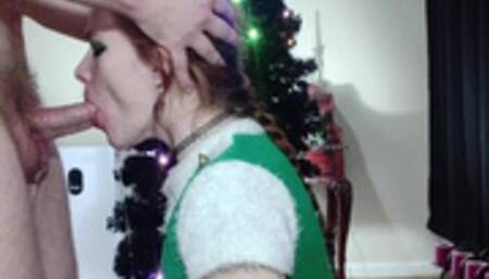 Cute Redhead Elf gets throatfucked and cum in throat 4 Christmas Side View - TheGoddessOfLust