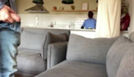 Part 1: DICK FLASH MAID, pervert jerks off and gets caught by naive nanny, she blows him deep