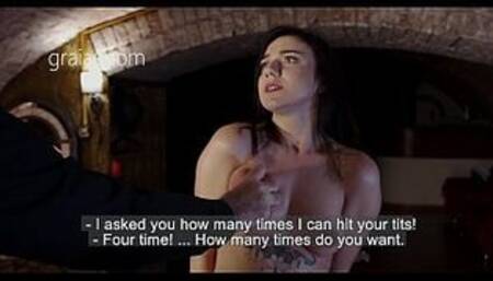 Cute girl slapped on the face and tits