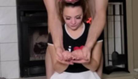 Pigtail slut deepthroats daddys huge cock!! Little teaser