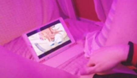 Kawaii girl masturbates after class watching lesbian hentai until squirts and pisses herself