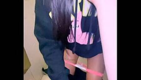Beautiful girl has sex in the airport bathroom with a stranger We fucked hard and I suck his rich cock after he puts it in me (security almost discovered us)