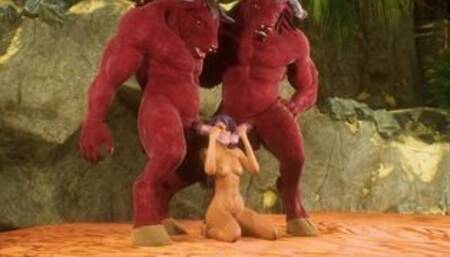 Two furry demon fuck latin girl hardcore double anal