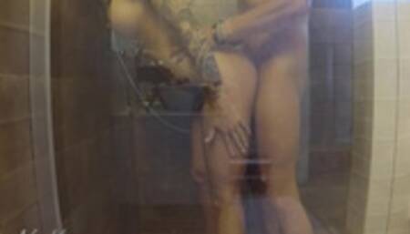 Caught my sexy roommate in the shower and fucked her. WetKelly