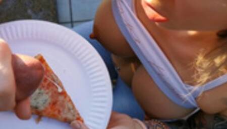 Wild food porn fantasy. Eating my pizza with cum topping. WetKelly