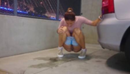 Pee desperation in the supermarket parking lot. WetKelly