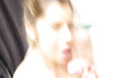 After fucking in the bathroom he cums on her tits