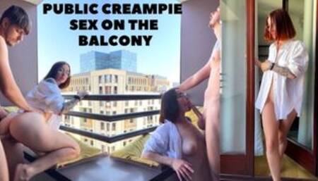 ???? Public creampie sex on the balcony | Amateur couple KleoModel