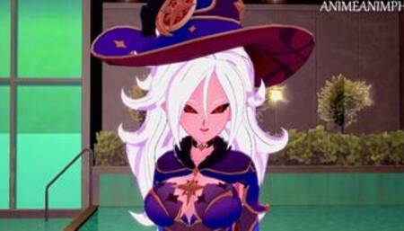 Android 21 in Mona's Costume Gives You Private Thighjobs - Dragon Ball Z & Genshin Impact Hentai 3d