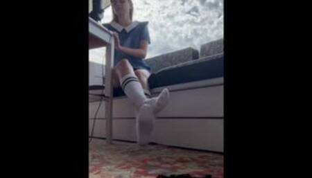 Schoolgirl in pantyhose overexcited ASMR