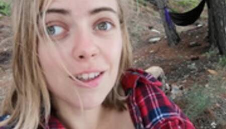 Risky pussy play and creamy cum in the camp near the precipice! Can you stand the power of storm?