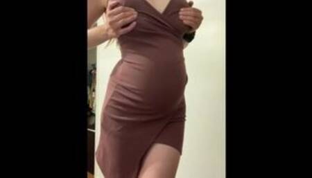 Pregnant Babe in Skin Tight Dress: Striptease