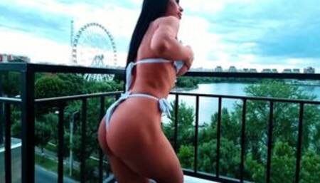 Everyboy's dream girl soft touching her perfect tits on penthouse rooftop