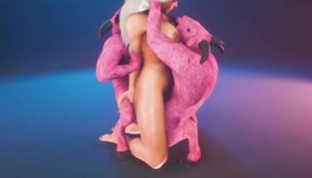 Romantic double penetration from furry monsters, Shei got a squirting orgasm