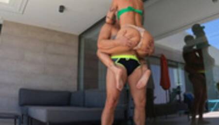 * Yuli, fuck me please! Blonde tattooed girl with socks on fucks her boyfriend in perfect style